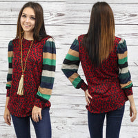 Load image into Gallery viewer, 10460 - Leopard Print and Striped Puffed Sleeve Top
