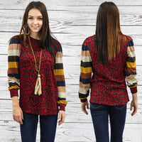 Load image into Gallery viewer, 10460 - Leopard Print and Striped Puffed Sleeve Top
