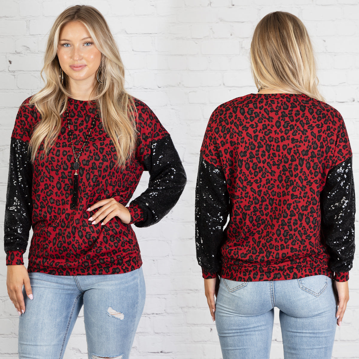 10461 - Leopard and Glitter Long Sleeve Top