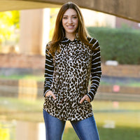 Load image into Gallery viewer, 10481 - Striped Hoodie with Buffalo Plaid Print Top - Leopard
