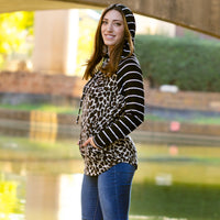 Load image into Gallery viewer, 10481 - Striped Hoodie with Buffalo Plaid Print Top - Leopard
