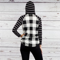 Load image into Gallery viewer, 10481 - Striped Hoodie with Buffalo Plaid Print Top - Black White

