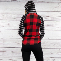 Load image into Gallery viewer, 10481 - Striped Hoodie with Buffalo Plaid Print Top - Buffalo Plaid
