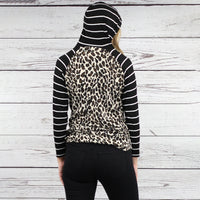 Load image into Gallery viewer, 10481 - Striped Hoodie with Buffalo Plaid Print Top - Leopard
