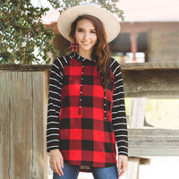 Load image into Gallery viewer, 10481 - Striped Hoodie with Buffalo Plaid Print Top - Buffalo Plaid
