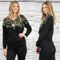 Load image into Gallery viewer, 10490 - Camouflage Color Block Long Sleeve Top with Zipper
