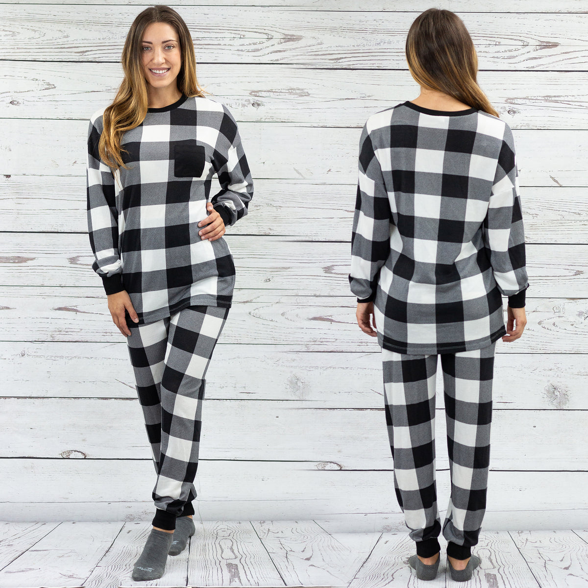10497 - Buffalo Plaid Pajama Set - Black White