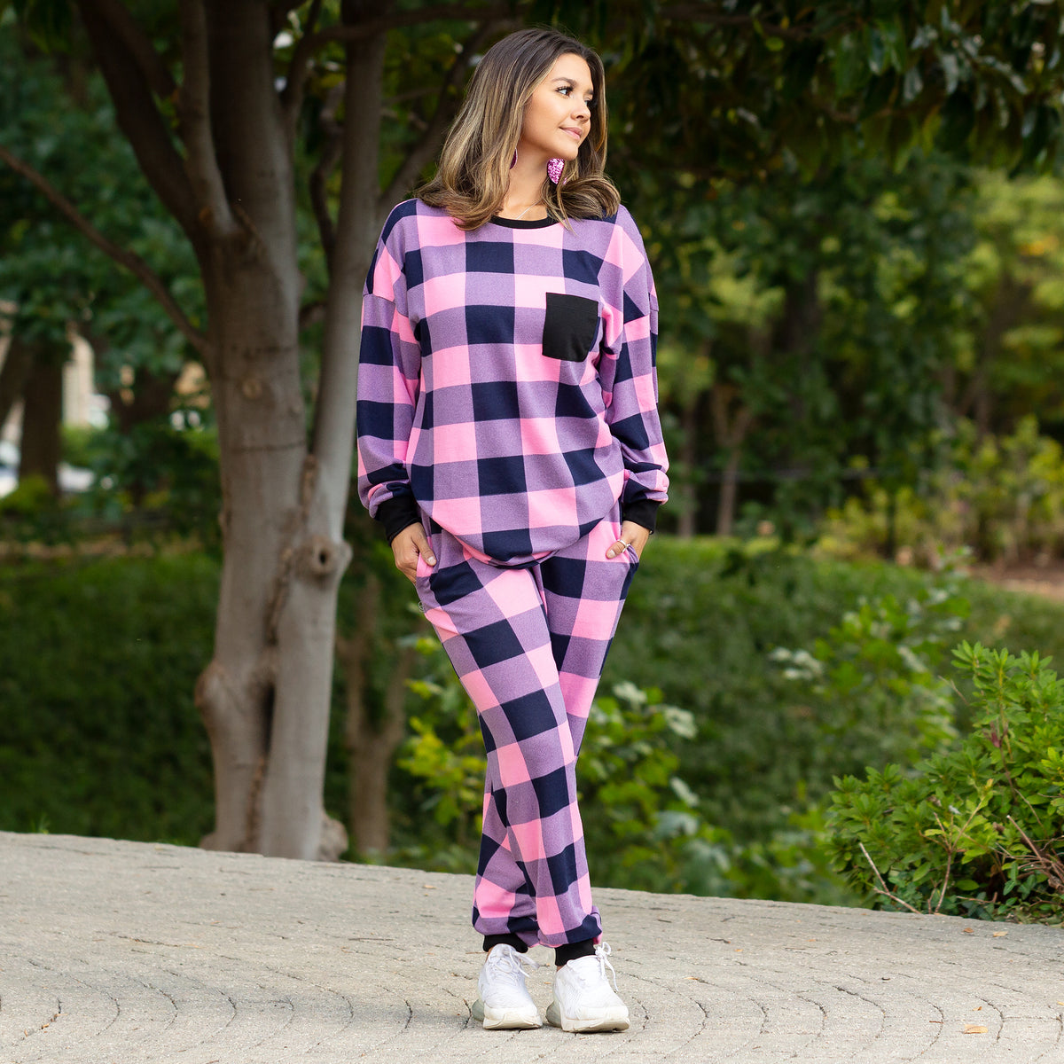 10497 - Buffalo Plaid Pajama Set - Pink