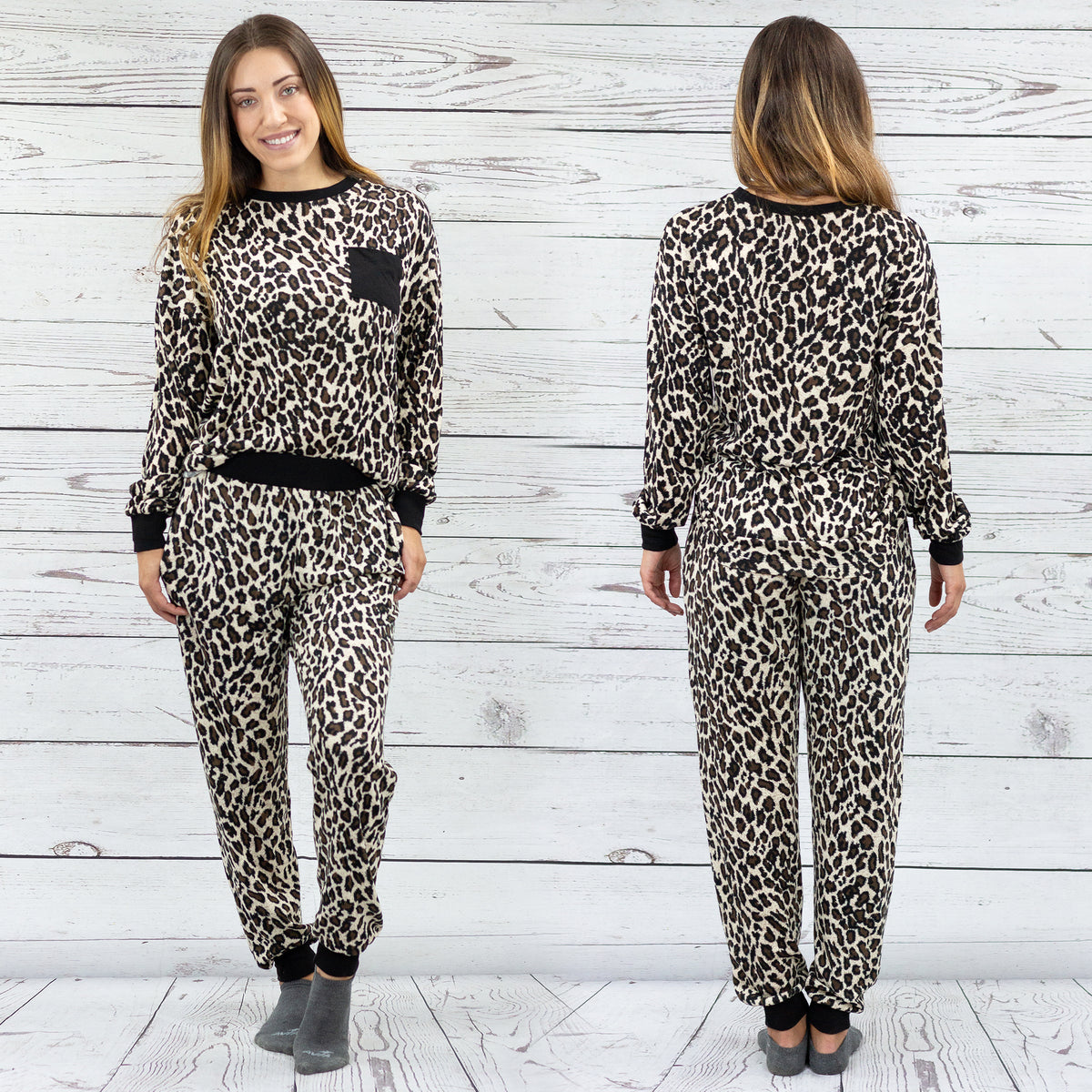 10498 - Leopard Print Pajama Set with Pockets