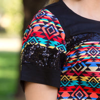 Load image into Gallery viewer, 10536 - Aztec Half Sleeve Top with Sequin
