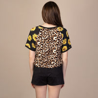 Load image into Gallery viewer, 10591 - Sunflowers and Leopard Half Sleeve Top
