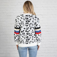 Load image into Gallery viewer, 10610 - White Leopard Sweater with Striped Sleeves
