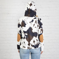 Load image into Gallery viewer, 10618 - Cow Print Hoodie with Elbow Patches and Pockets
