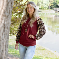 Load image into Gallery viewer, 10620 - Leopard Long Sleeve Puffed Top - Maroon
