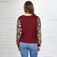 Load image into Gallery viewer, 10620 - Leopard Long Sleeve Puffed Top - Maroon
