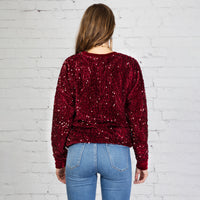 Load image into Gallery viewer, 10654 - Sequin Long Sleeve Top - Maroon
