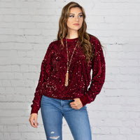 Load image into Gallery viewer, 10654 - Sequin Long Sleeve Top - Maroon
