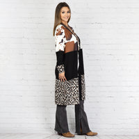 Load image into Gallery viewer, 10664 - Color Block Cow Print and Leopard Cardigan
