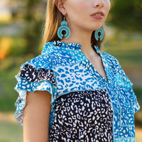 Load image into Gallery viewer, 10696 - Multi Leopard Ruffled Butterfly Sleeve Top
