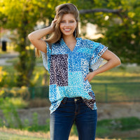 Load image into Gallery viewer, 10696 - Multi Leopard Ruffled Butterfly Sleeve Top
