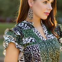 Load image into Gallery viewer, 10696 - Multi Leopard Ruffled Butterfly Sleeve Top
