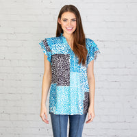 Load image into Gallery viewer, 10696 - Multi Leopard Ruffled Butterfly Sleeve Top
