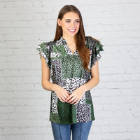 Load image into Gallery viewer, 10696 - Multi Leopard Ruffled Butterfly Sleeve Top
