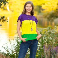 Load image into Gallery viewer, 10702 - Mardi Gras Color Block Top with Butterfly Sleeves
