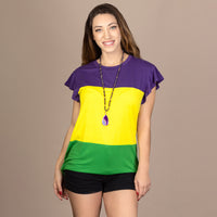 Load image into Gallery viewer, 10702 - Mardi Gras Color Block Top with Butterfly Sleeves
