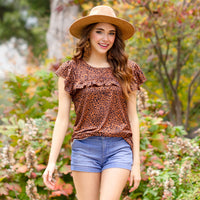 Load image into Gallery viewer, 10704 - Leopard Top with Ruffle Accents - Brown
