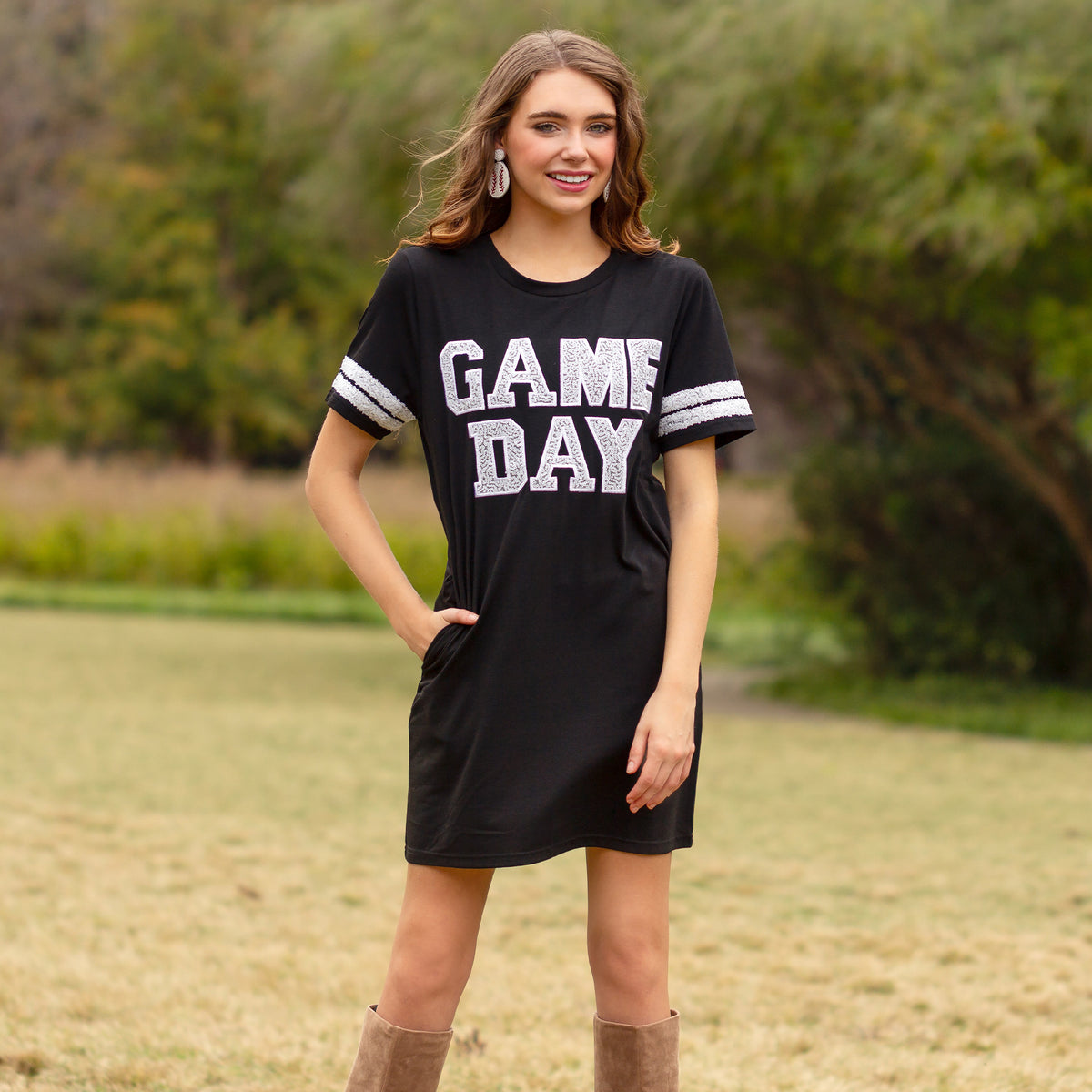 10719 - Game Day Sequin T Shirt Dress with Pockets