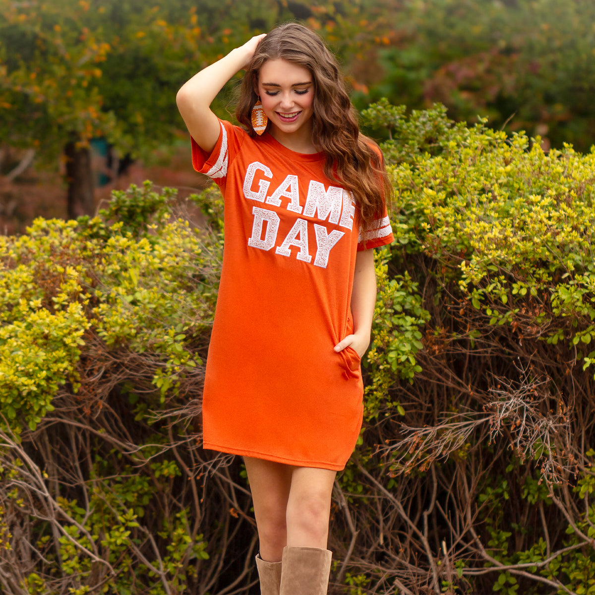 10719 - Game Day Sequin T Shirt Dress with Pockets - Orange