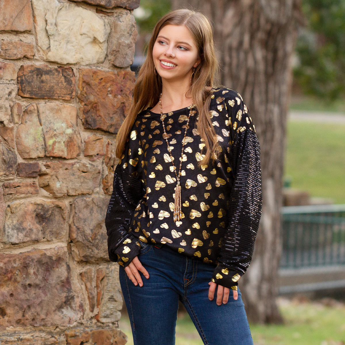 10737 - Valentines Heart Top with Sequin Sleeves