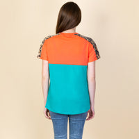 Load image into Gallery viewer, 10739 - Half Sleeve Color Block Top with Leopard Sequin
