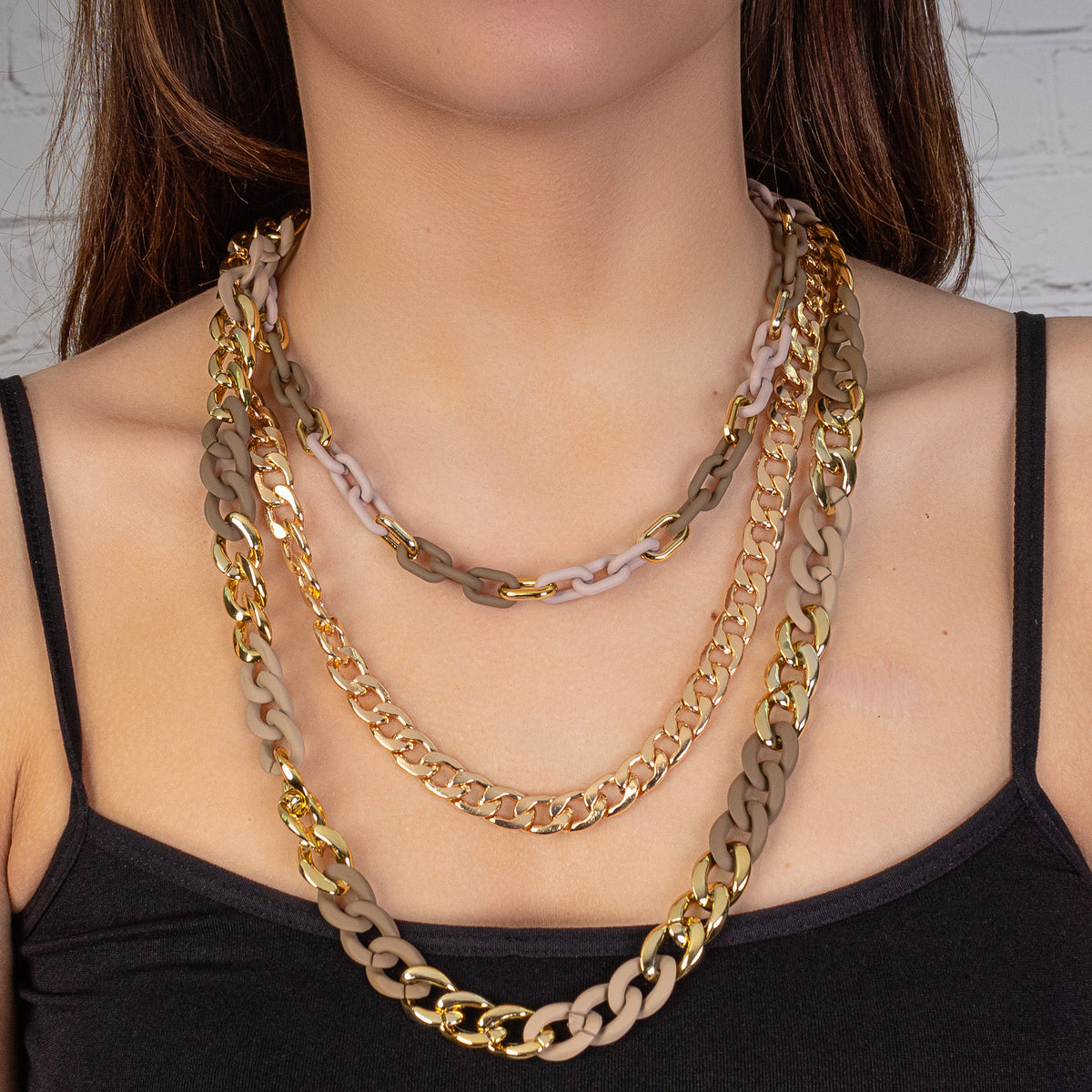 1108 - Layered Chain Necklace - Brown