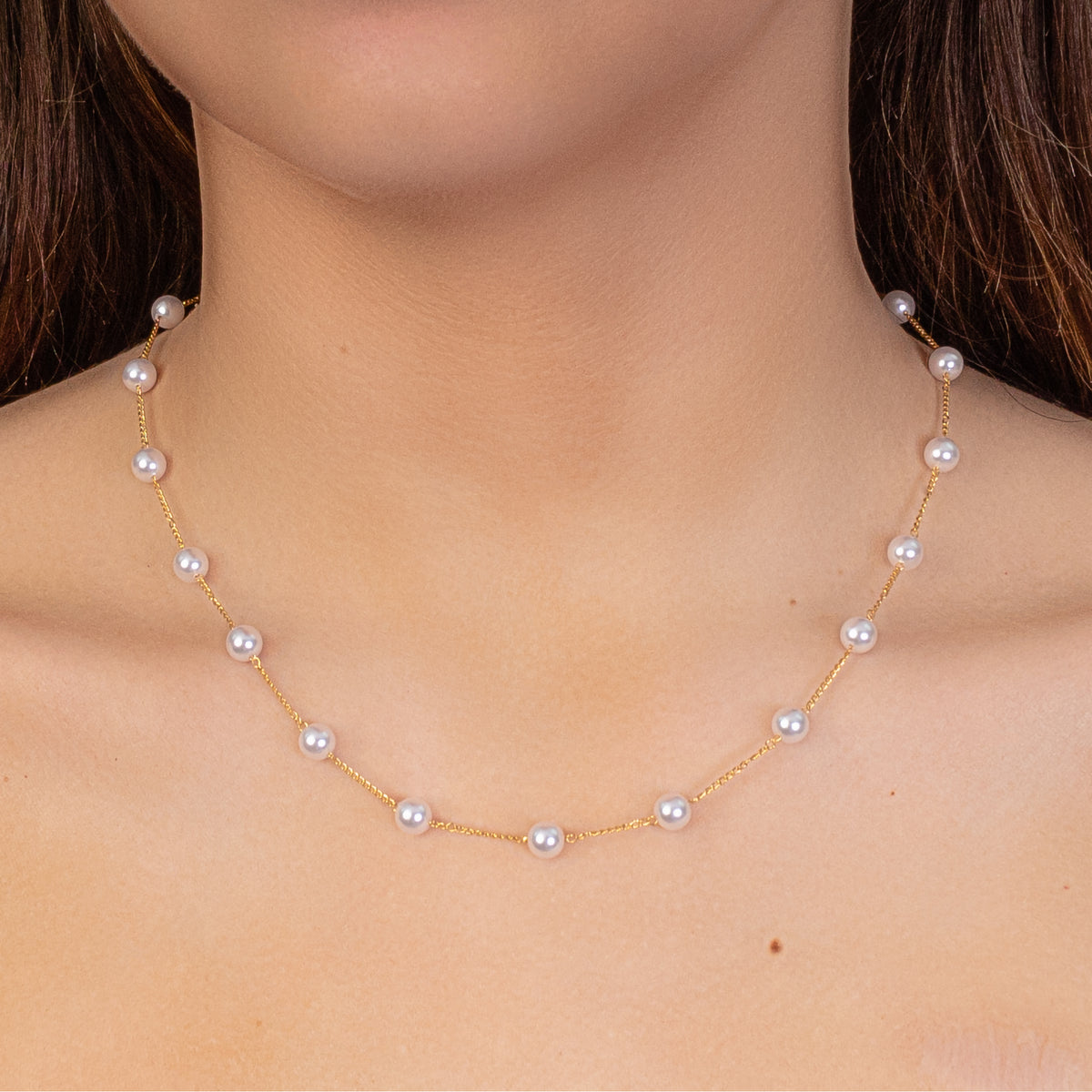 1119 - Dainty String of Pearls Choker - Pearl - Fashion Jewelry Wholesale