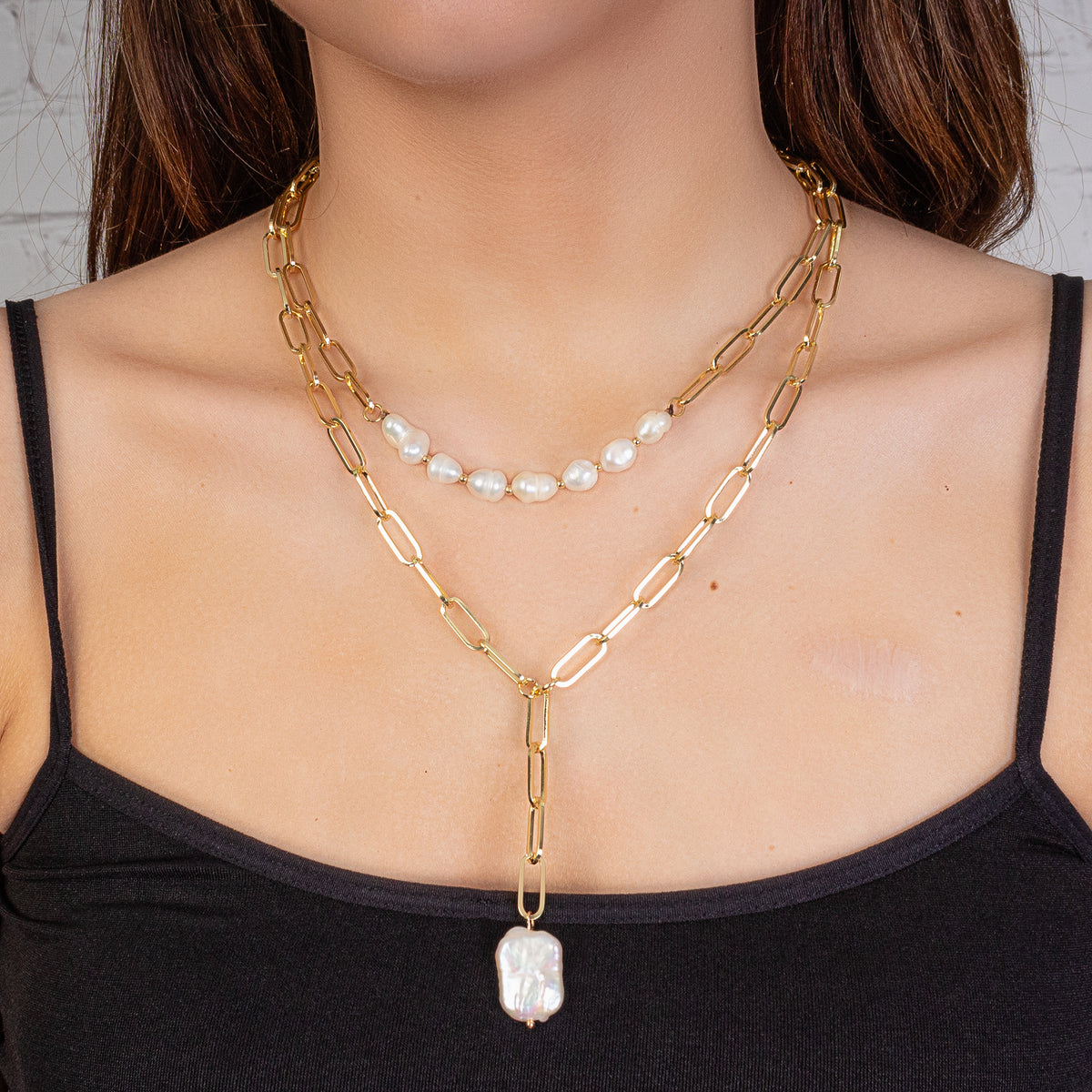 1132 - Layered Mother of Pearl Necklace - Gold
