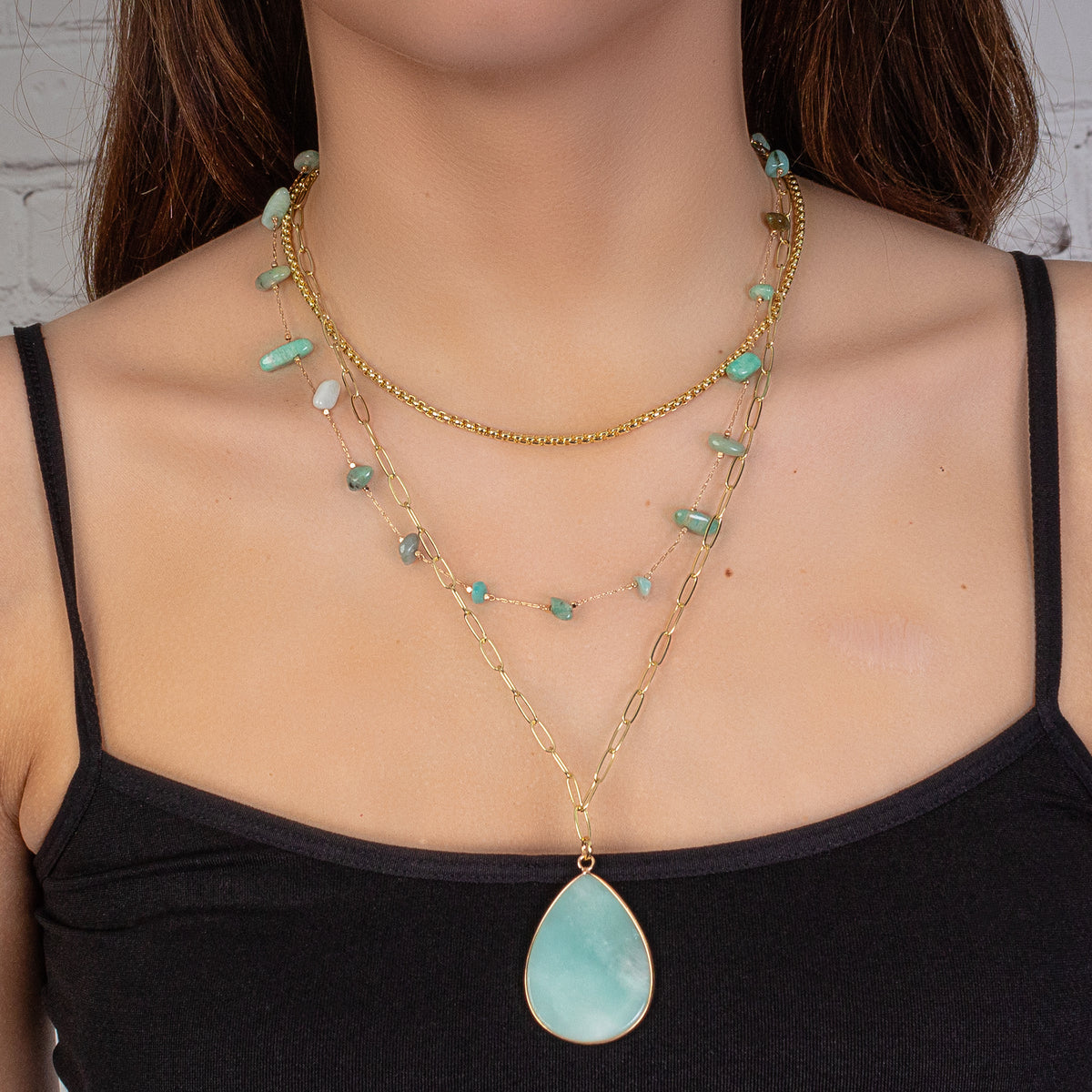 1135 - Dainty Teardrop Pendant Necklace - Turquoise