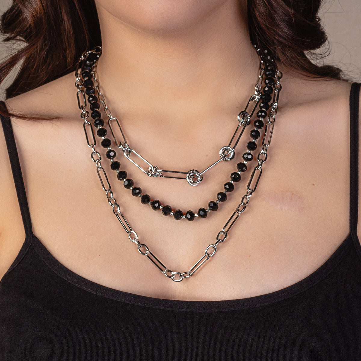 1137 - Layered Chain Necklace - Black