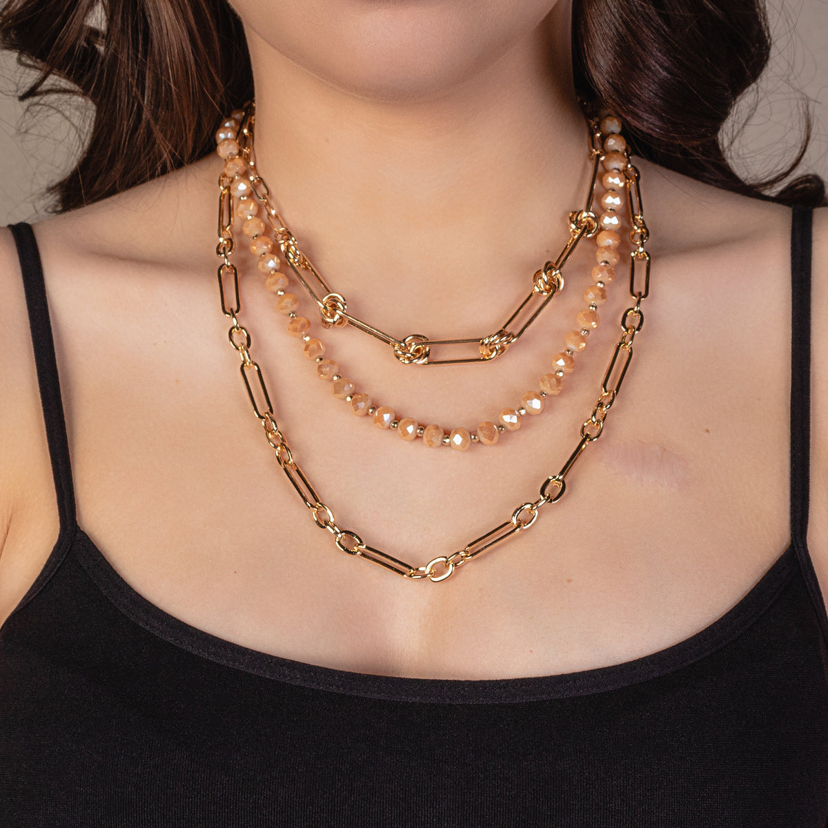 1137 - Layered Chain Necklace - Bronze