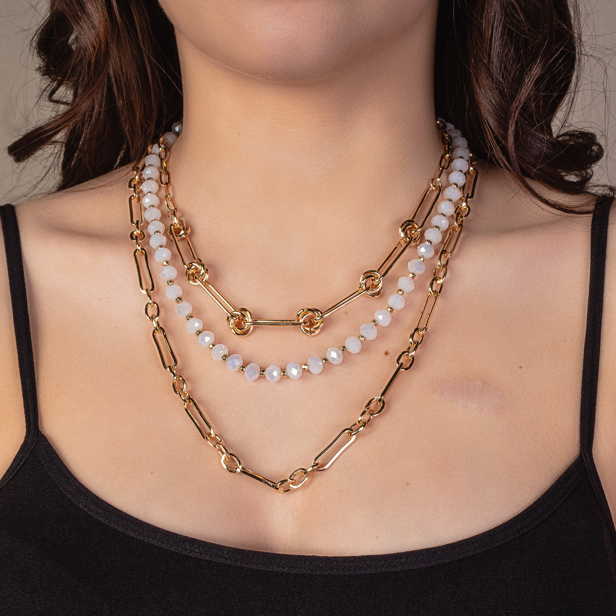 1137 - Layered Chain Necklace - White