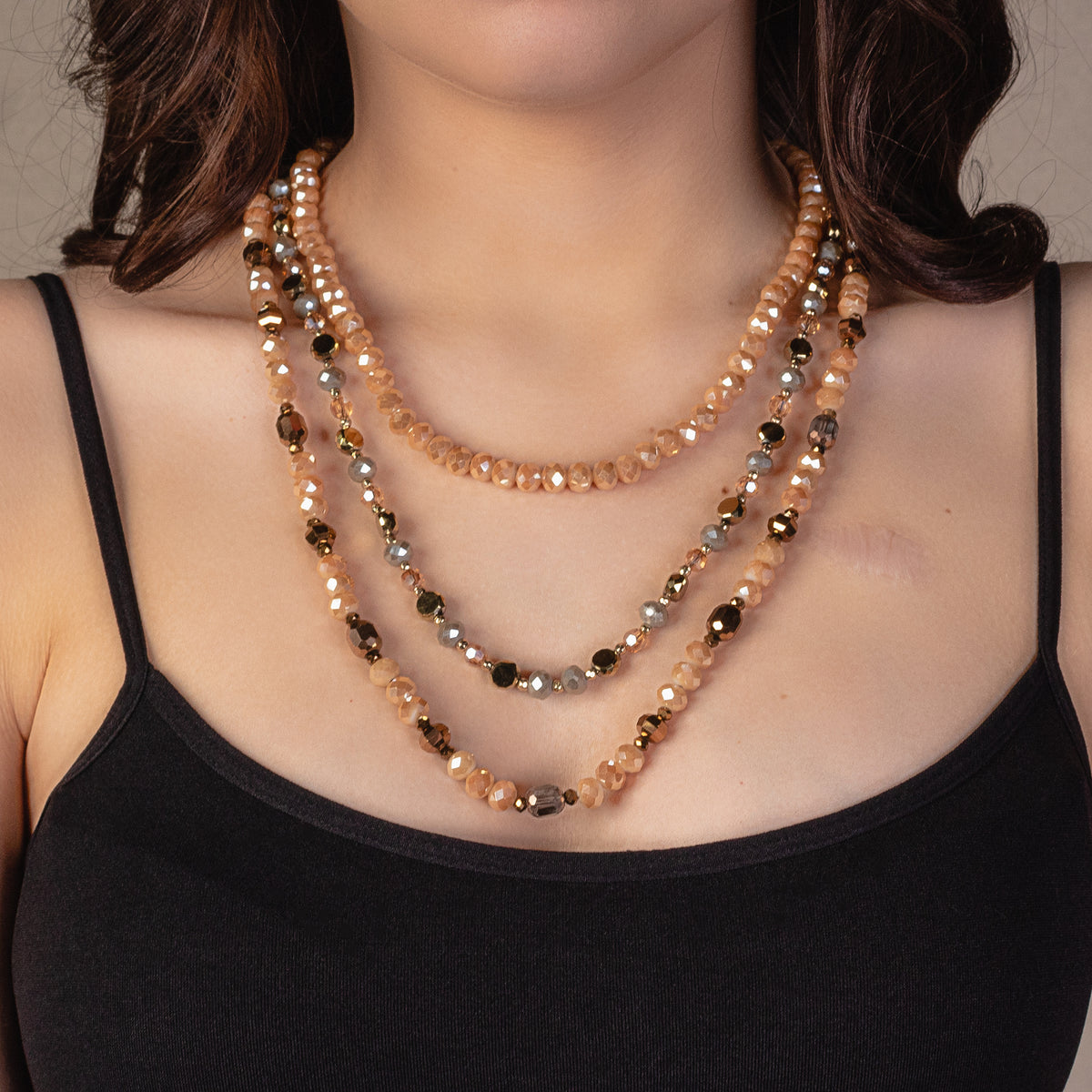 1138 - Layered Beaded Necklace - Bronze