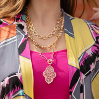 Load image into Gallery viewer, 1140 - Layered Chain Glitter Pendant Necklace - Rose Gold
