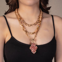 Load image into Gallery viewer, 1140 - Layered Chain Glitter Pendant Necklace - Rose Gold
