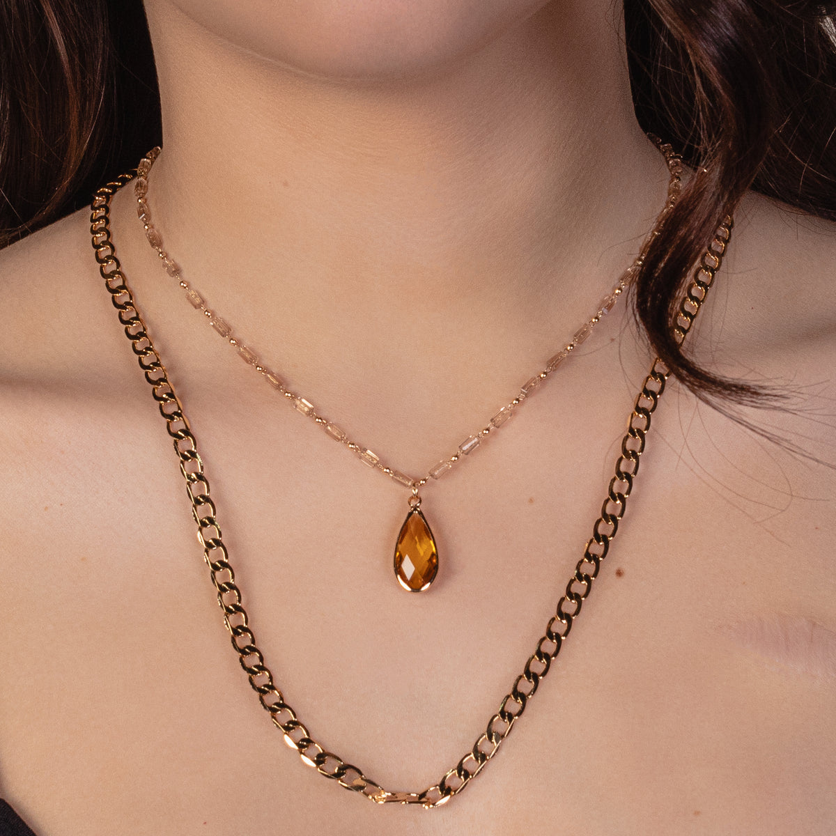 1145 - Dainty Teardrop Pendant Necklace - Gold
