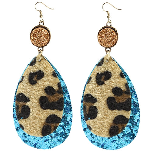73666 - Glitter Leopard Earrings - Turquoise