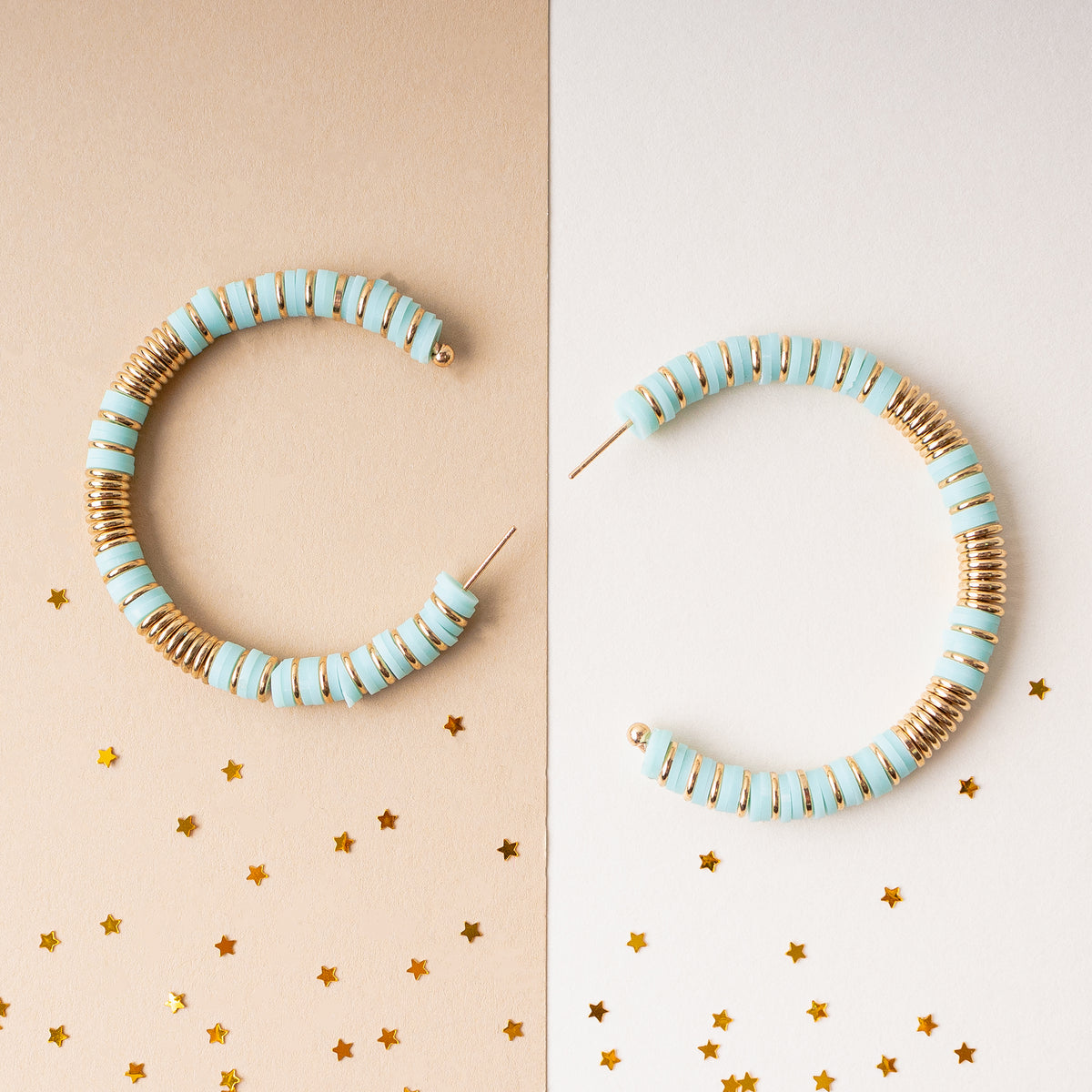 1301 - Beaded Hoop Earrings - Blue