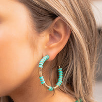 Load image into Gallery viewer, 1301 - Beaded Hoop Earrings - Turquoise
