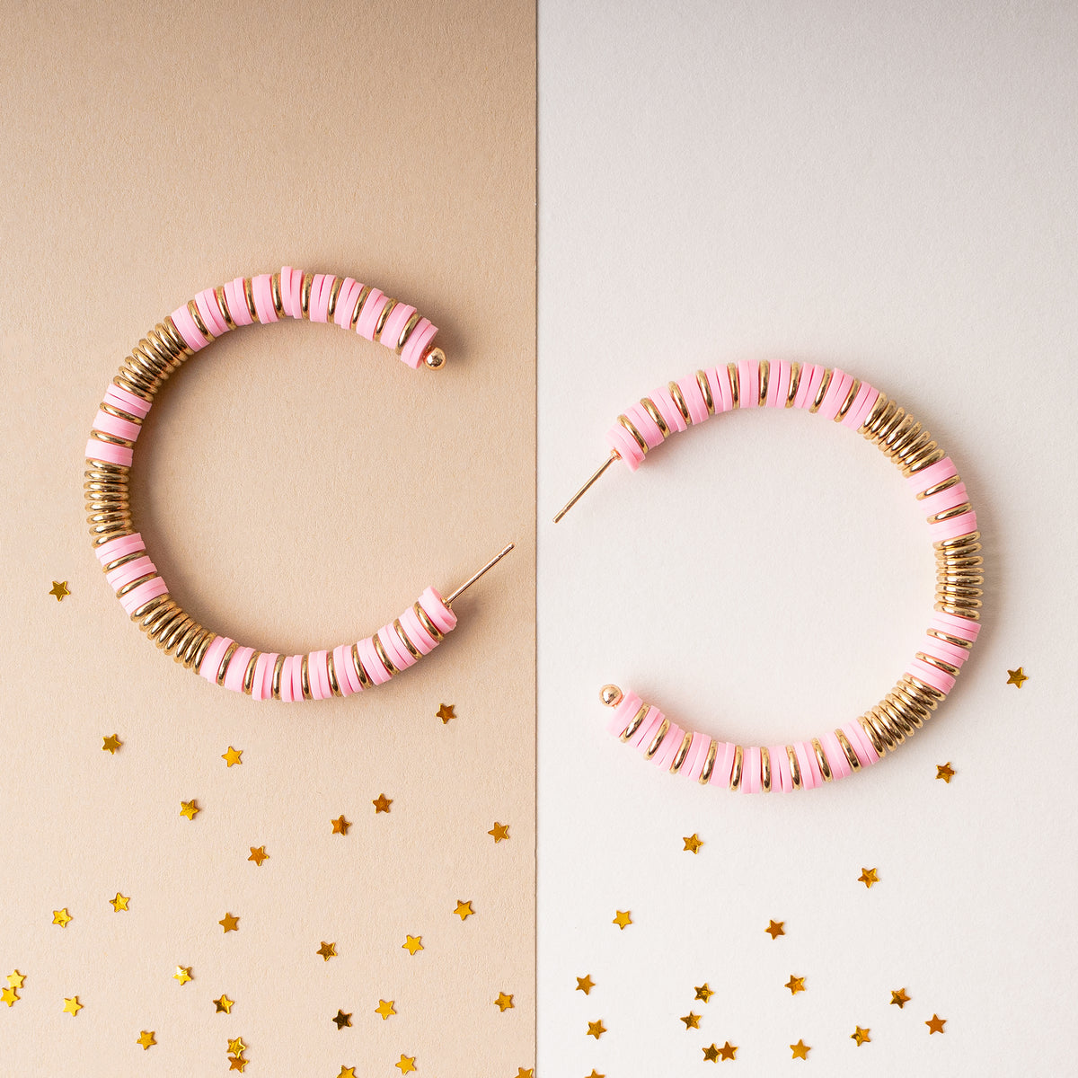 1301 - Beaded Hoop Earrings - Pink