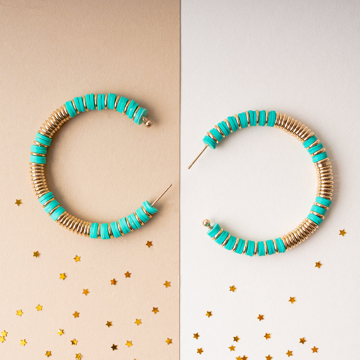 1301 - Beaded Hoop Earrings - Turquoise